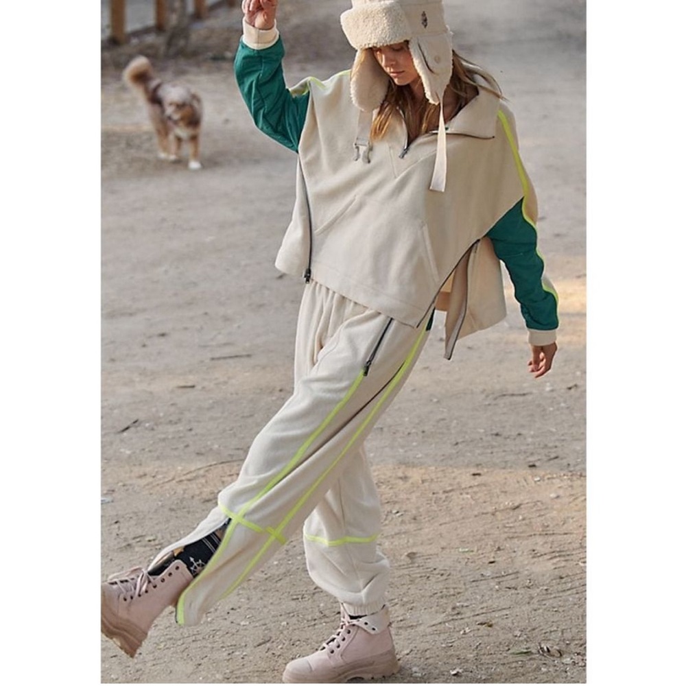 Free People movement Arena stripe fleece half zip L XL oversized read!